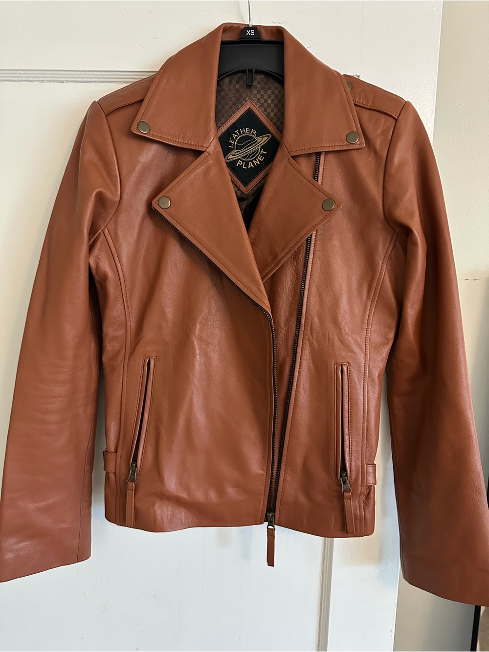 Women's 100% genuine lambskin Tan/brown/cognac Moto Leather Jacket